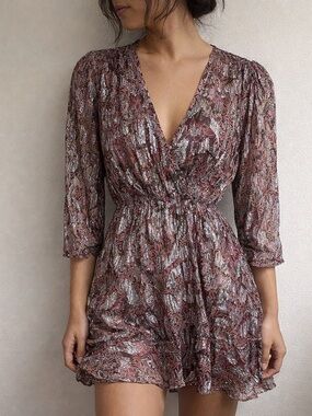 Berenice Paris Purple Pink Metallic Floral Mini Dress Small Boho Fairy Prairie